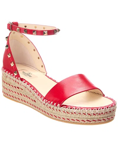Valentino Garavani Valentino Rockstud Leather Sandal In Red