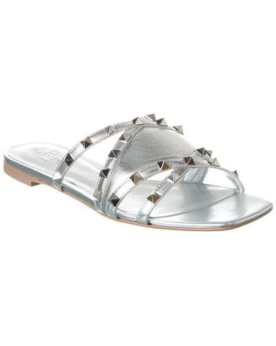 Valentino Garavani Valentino Rockstud Leather Sandal In Silver