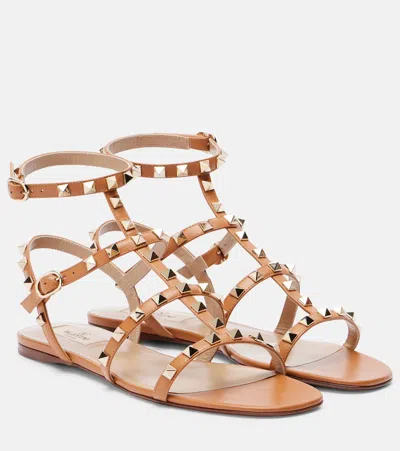 Valentino Garavani Valentino Rockstud Caged Leather Ankle Strap Sandal In Beige