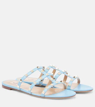 Valentino Garavani Rockstud Leather Sandals In Light Blue/natural