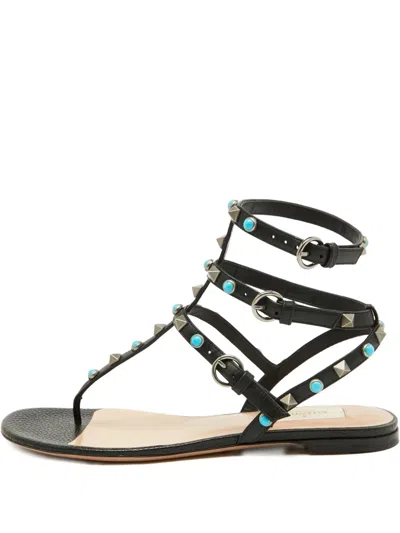 Pre-owned Valentino Garavani Rockstud Leather Sandals In Black