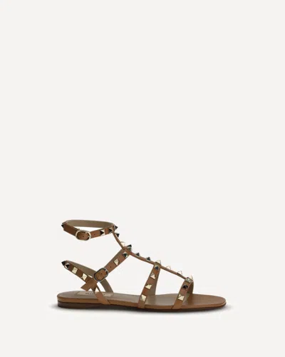 Valentino Garavani Rockstud Leather Sandals In Brown