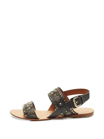 Pre-owned Valentino Garavani Rockstud Leather Sandals In Black