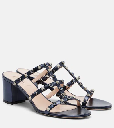 Valentino Garavani Rockstud Calfskin Leather Slide Sandal 60 Mm Woman Black 40.5