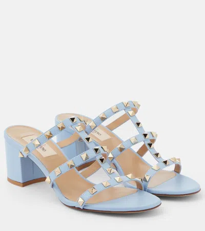 Valentino Garavani Valentino Rockstud Caged 60 Leather Sandal In Blue