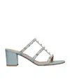 Valentino Garavani Rockstud Calfskin Leather Slide Sandal 60 Mm Woman Porcelain Blue 41 In Blue