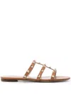 Valentino Rockstud Leather Sandals In Brown