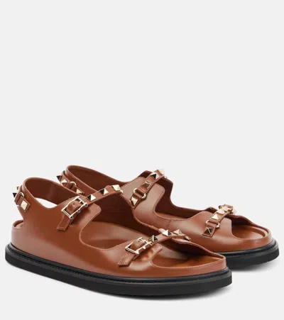 Valentino Garavani Rockstud Leather Sandals In Brown