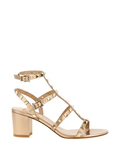 Valentino Garavani Valentino Rockstud Leather Sandals In Gold