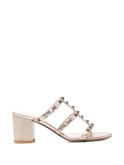 Pre-owned Valentino Garavani Rockstud Leather Sandals In Gold