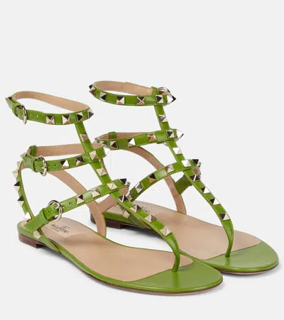 Valentino Garavani Rockstud Leather Sandals In Green