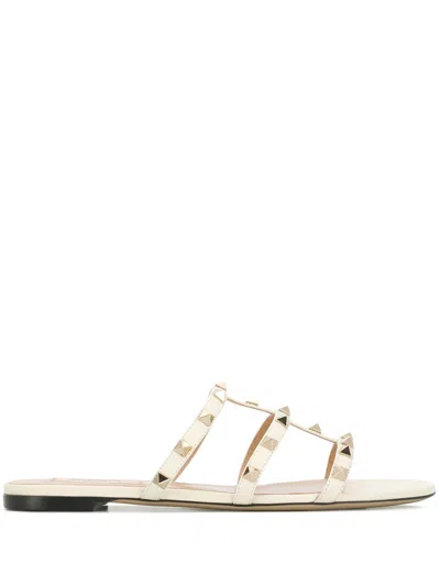 Valentino Garavani Valentino Rockstud Leather Sandal In White