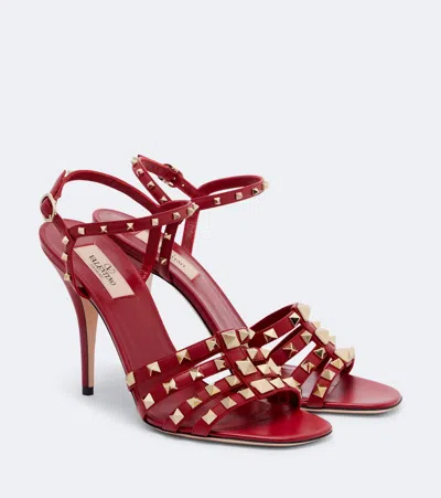 Valentino Garavani Rockstud Leather Sandals In Red