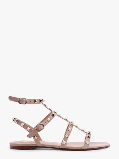 Valentino Garavani Rockstud Leather Sandals With Iconic All-over Studs In Beige