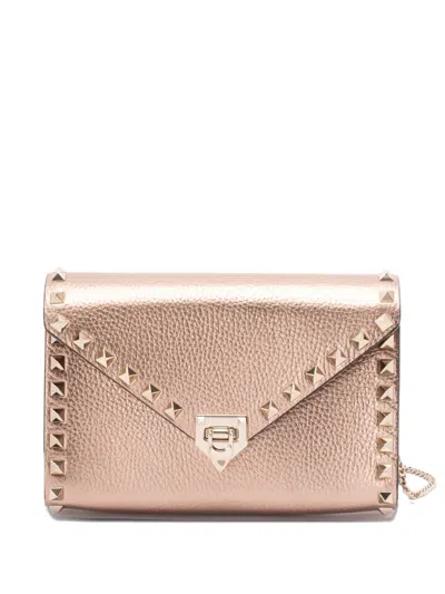 Valentino Garavani Valentino Rockstud Mini Grainy Leather Shoulder Bag In Gold