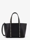 Valentino Rockstud Mini Tote In Hammered Leather In Black