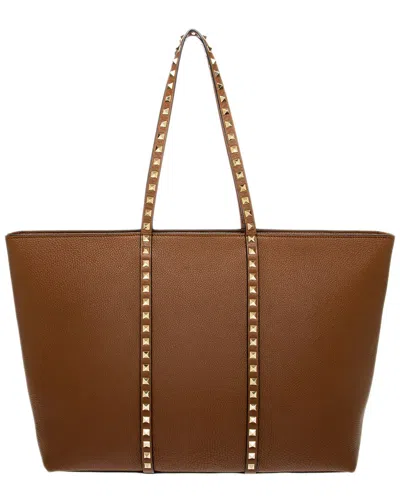 Valentino Garavani Valentino Rockstud Leather Shopping Tote In Brown