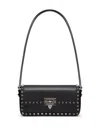 Valentino Rockstud Leather Shoulder Bag In Black