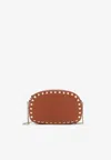 Valentino Studded Leather Crossbody Bag With Chain Strap In Brown