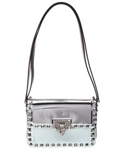 Valentino Garavani Valentino Rockstud Leather Shoulder Bag In Silver