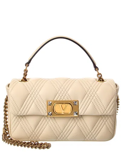 Valentino Garavani Valentino Rockstud Leather Shoulder Bag In Neutral