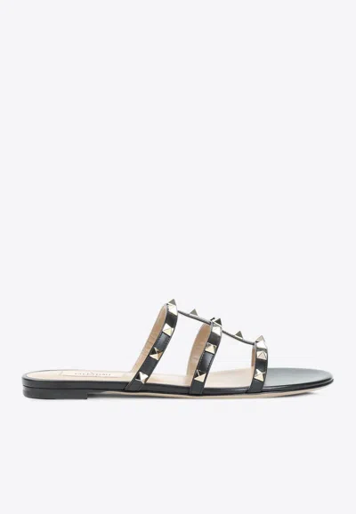 VALENTINO GARAVANI ROCKSTUD LEATHER SLIDES
