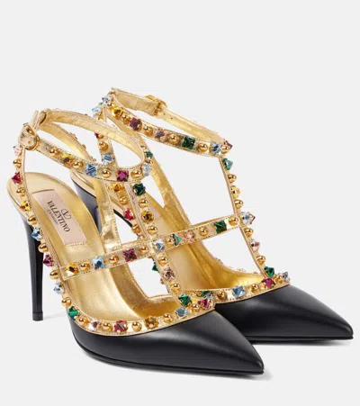 Valentino Garavani Rockstud Leather Slingback Pumps In Black