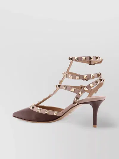 Valentino Garavani Rockstud Leather Slingback Sandals In Brown