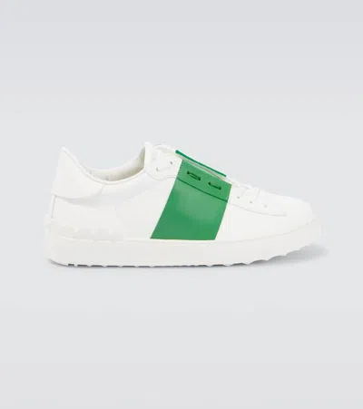 Valentino Garavani Sneakers Open In Pelle Bianca Con Banda Verde Uomo In White