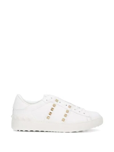Valentino Garavani Rockstud Untitled Leather Sneakers With Platinum-finish Studs Shoes In White