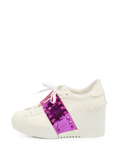 Pre-owned Valentino Garavani Rockstud Leather Sneakers In White
