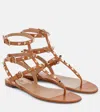Valentino Rockstud Caged Leather Ankle Strap Sandal In Beige