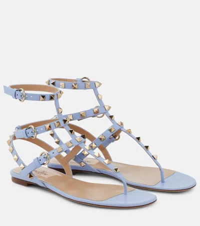 Valentino Garavani Rockstud Caged Leather Ankle Strap Sandal In Blue