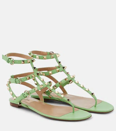 Valentino Garavani Valentino Rockstud Caged Leather Ankle Strap Sandal In Green