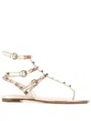 Valentino Rockstud Leather Thongs In Neutral