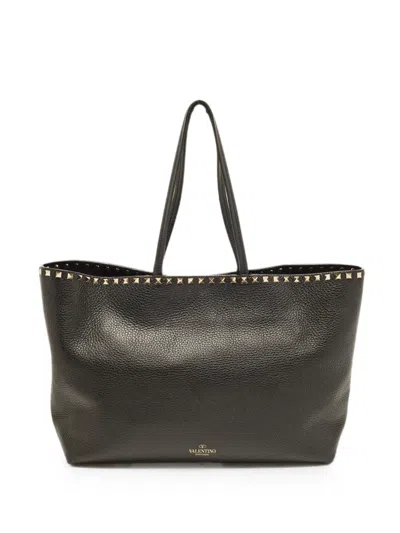 Pre-owned Valentino Garavani Rockstud Leather Tote Bag In Black