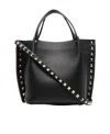 Valentino Powder Pink Studded Leather Tote In Black