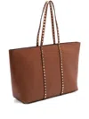 Valentino Garavani Medium Rockstud Leather Tote In Brown
