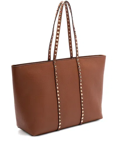 Valentino Garavani Rockstud Leather Tote Bag In Brown