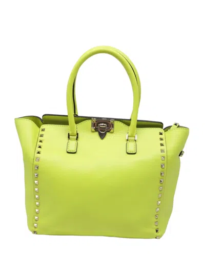 Pre-owned Valentino Garavani Rockstud Leather Tote Bag In Green