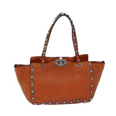 Pre-owned Valentino Garavani Rockstud Leather Tote Bag () In Orange