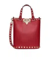 Valentino Rockstud Leather Tote Bag In Red