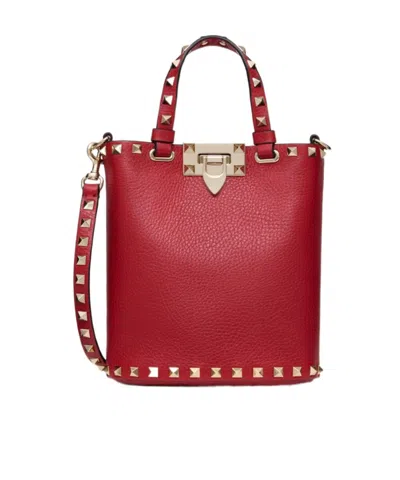 Valentino Garavani Rockstud Leather Tote Bag In Red