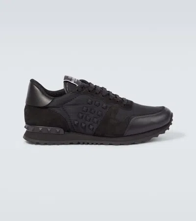 VALENTINO GARAVANI ROCKSTUD LEATHER-TRIMMED SNEAKERS