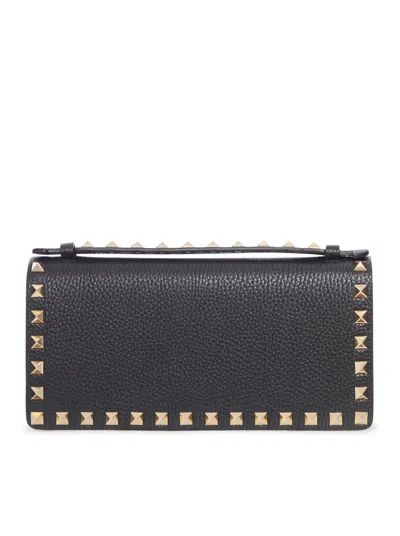 Valentino Garavani Rockstud Leather Wallet In Black