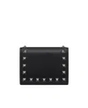 Valentino Rockstud Compact Leather Wallet In Black