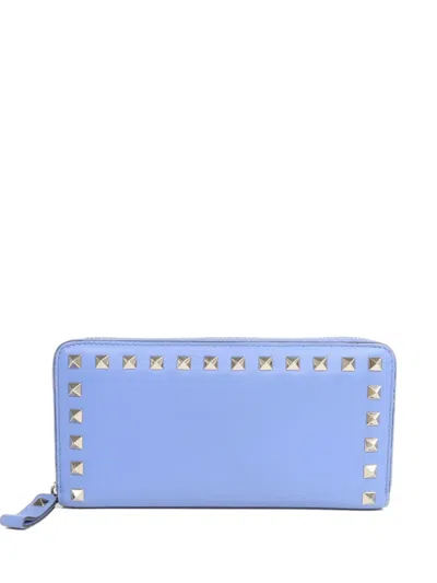 Pre-owned Valentino Garavani Rockstud Leather Wallet In Blue