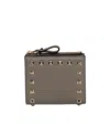 Valentino Rockstud Leather Wallet In Gray
