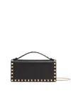 Valentino Garavani Rockstud Grainy Leather Wallet With Detachable Chain Accessories In Black