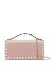 Valentino Rockstud Leather Clutch Wallet On Chain In Pink